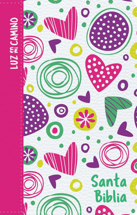 Biblia NVI Luz En Mi Camino Corazones Multicolor Simil Piel