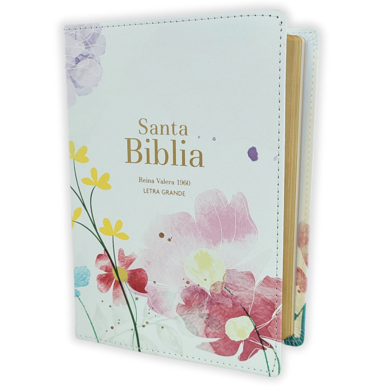 Santa Biblia Letra Grande Compacta azul con flores