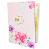 Santa Biblia Letra Grande Compacta Rosa con flores RVR1960