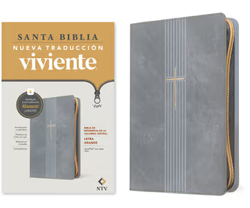 Santa Biblia Letra Grande NTV Columna central Gris Zipper