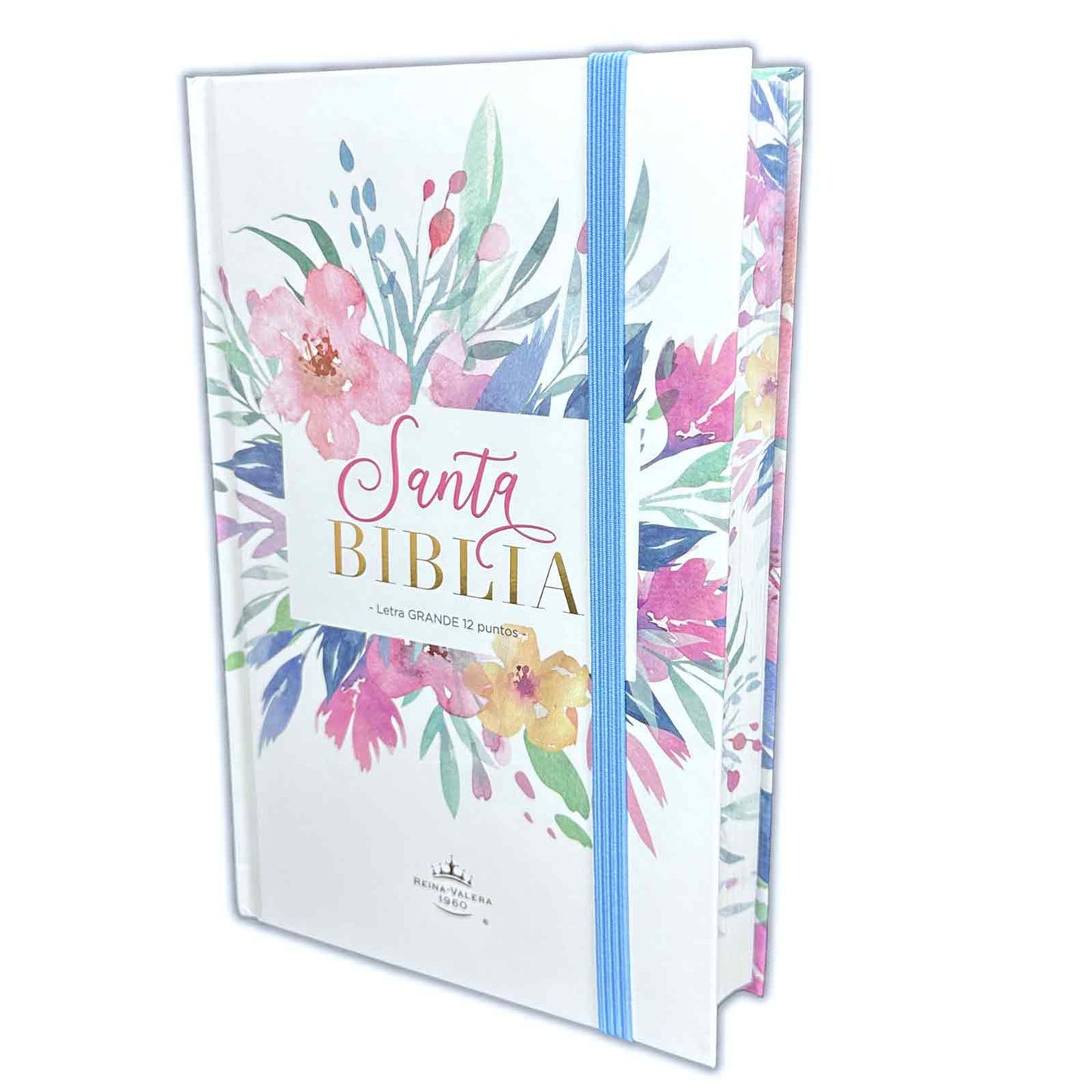 Santa Biblia azul con flores