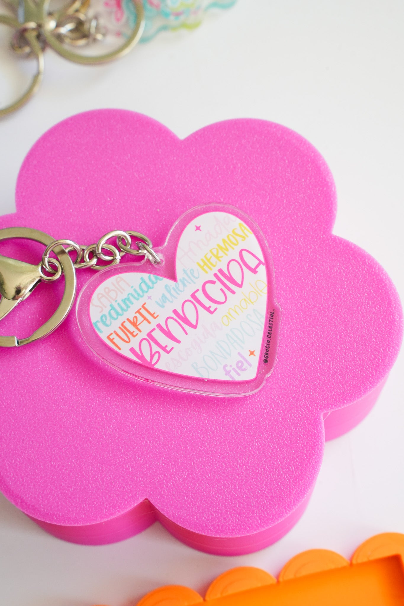 Palabras de Fe Corazón Keychains