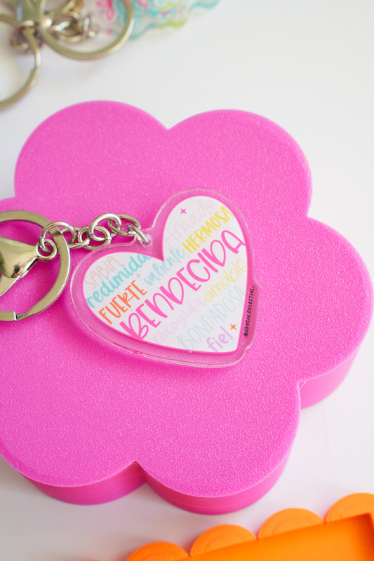 Palabras de Fe Corazón Keychains