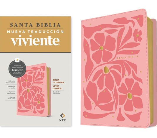 NTV Biblia Ultra Fina Letra Grande Flores rosa