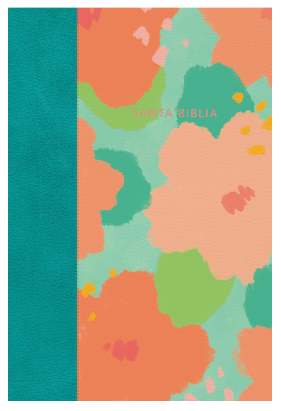 Biblia Letra Gigante floral peach and teal