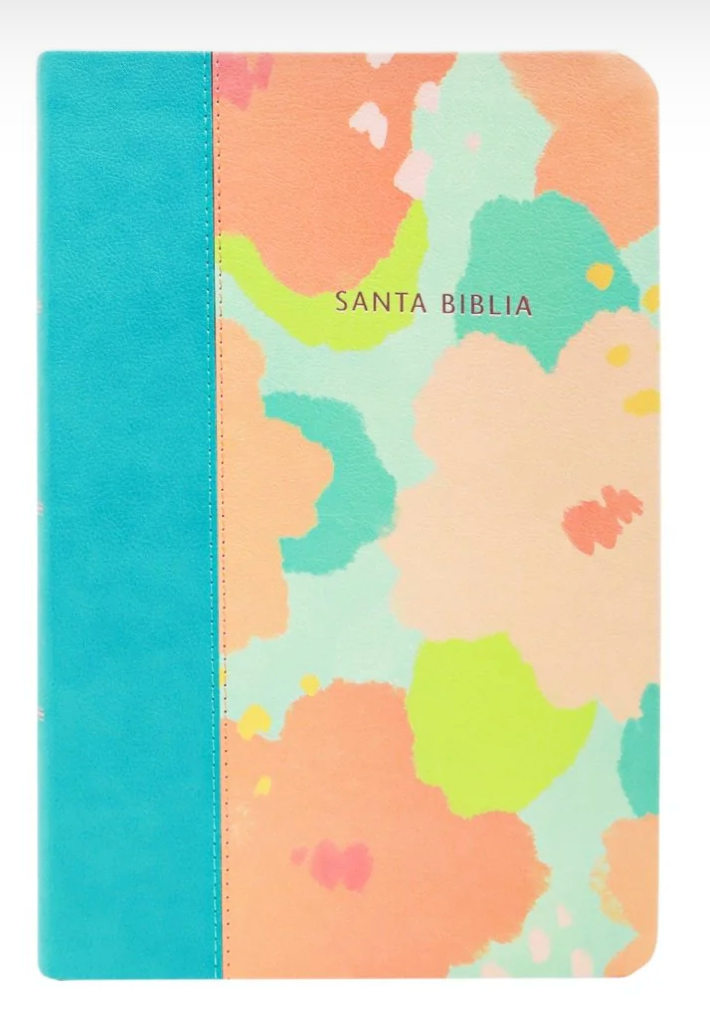 Biblia Letra Gigante floral peach and teal