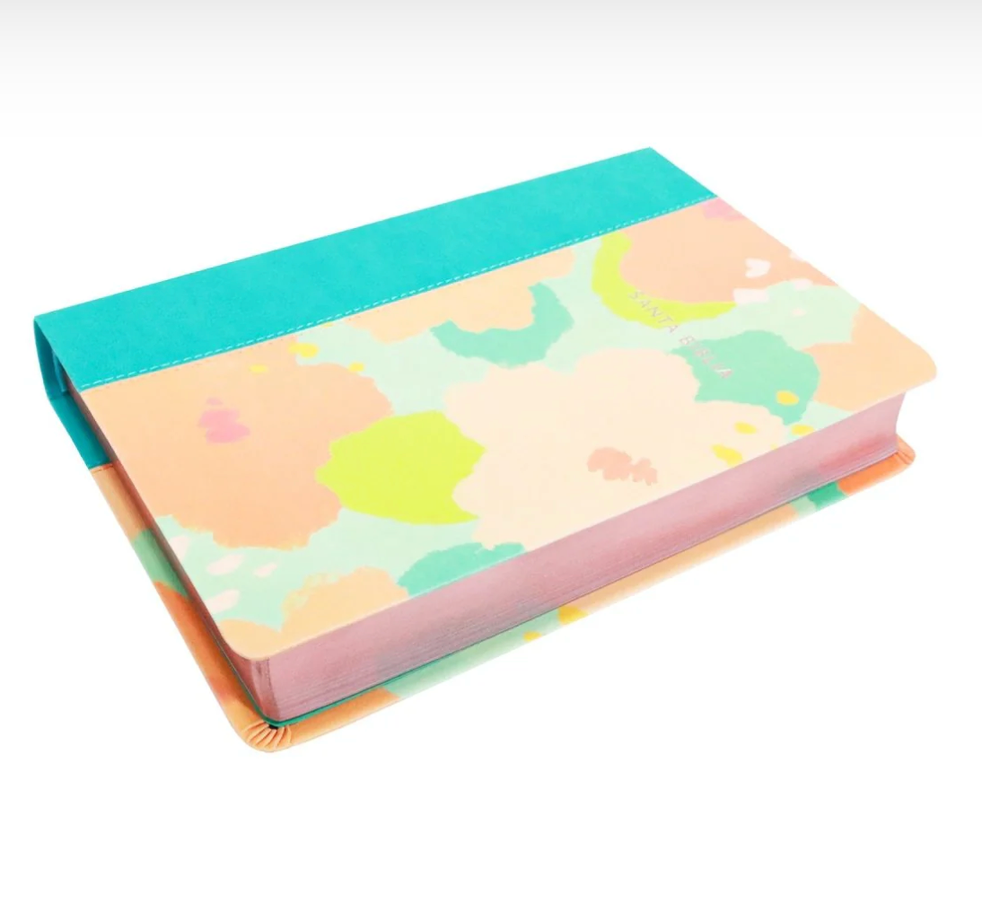 Biblia Letra Gigante floral peach and teal