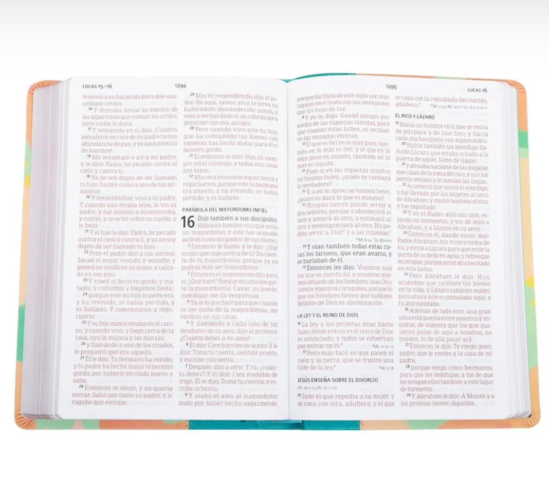Biblia Letra Gigante floral peach and teal