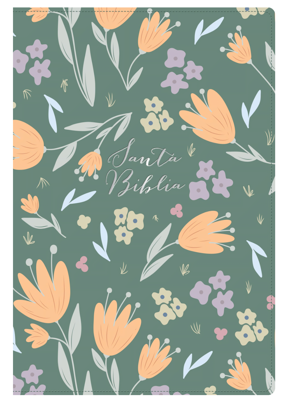 Biblia Letra Grande Tamaño Manual Green Flowers