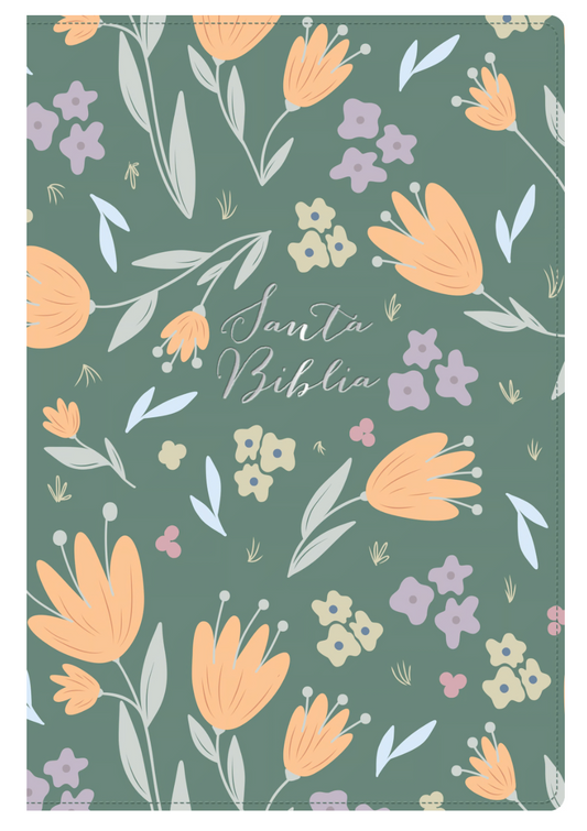 Biblia Letra Grande Tamaño Manual Green Flowers