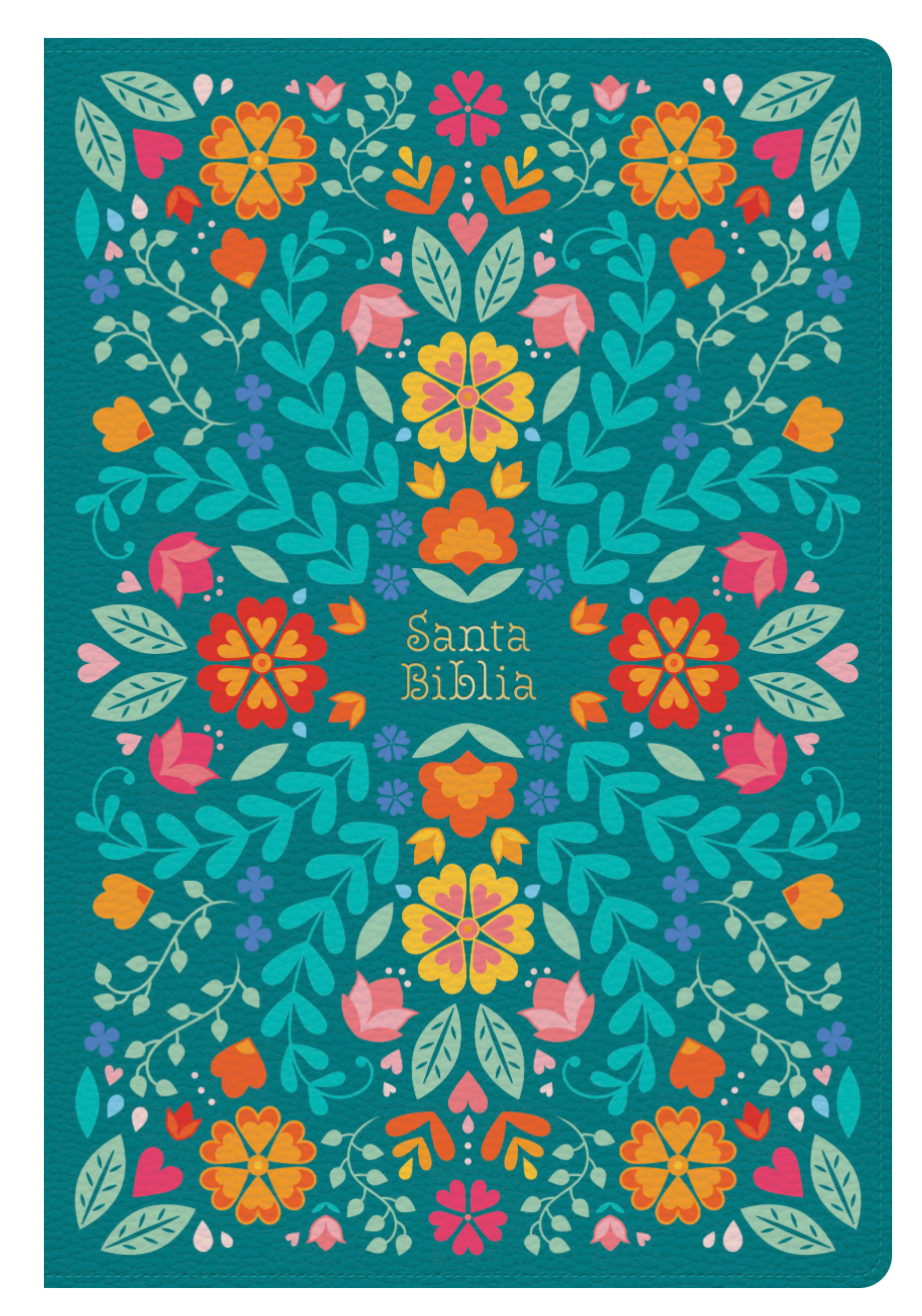 Biblia letra Grande tamaño manual teal flowers