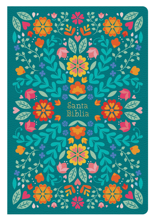 Biblia letra Grande tamaño manual teal flowers